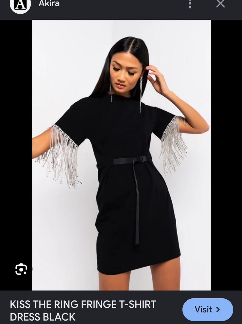 Akira Black Rhinestone Fringe-Sleeve Women's Dress M